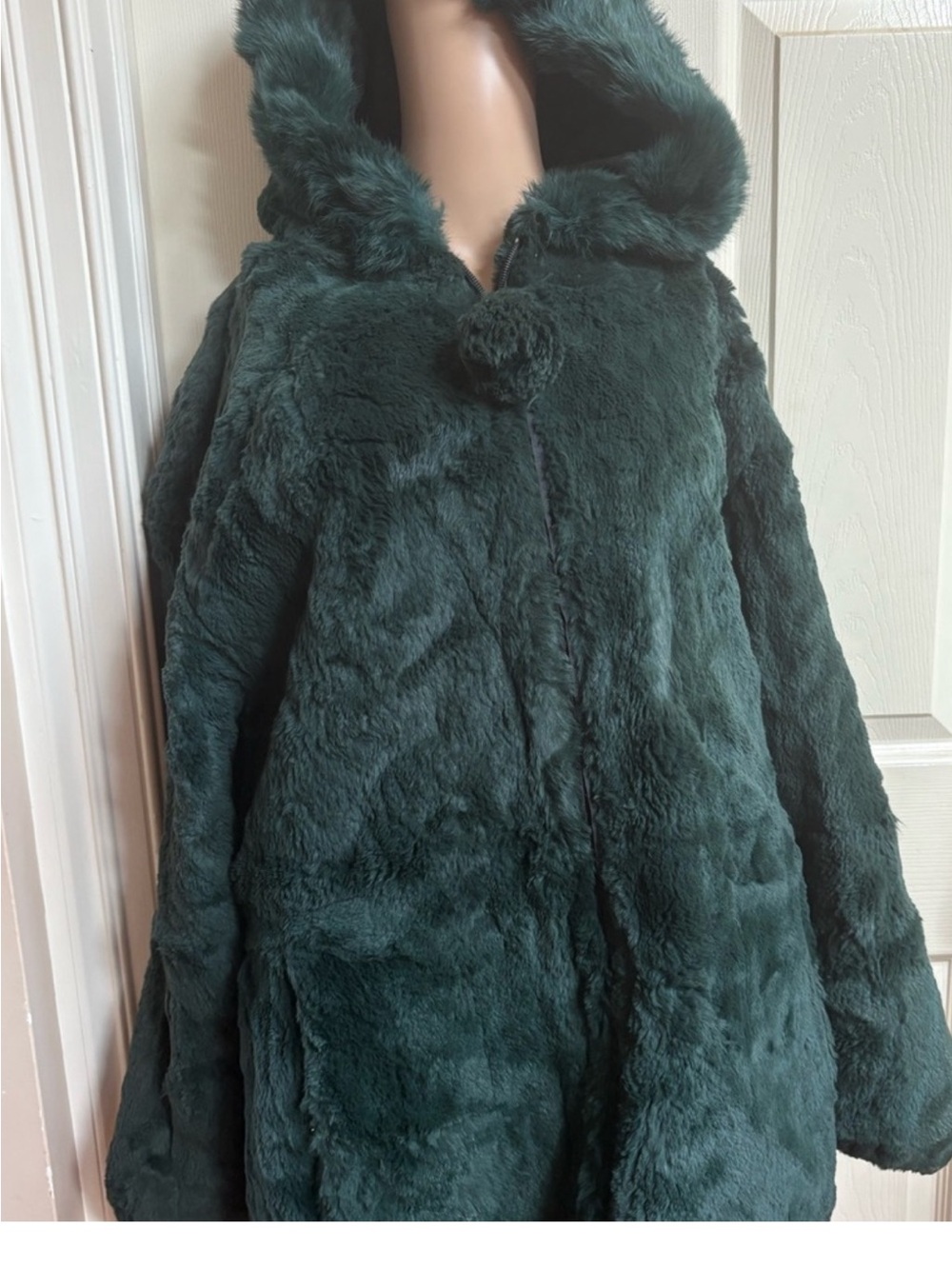 Plush Hooded rabbit  Fur Coat in Dark Green med fits most sizes